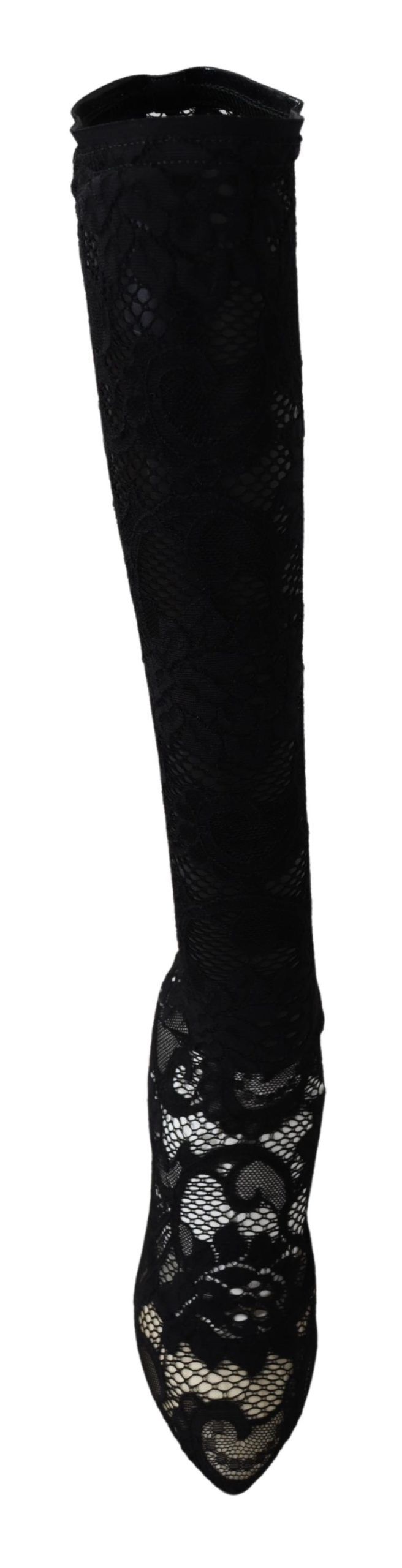 Dolce & Gabbana Schwarze Taormina Spitzensocken Stiefel Schuhe Pumps