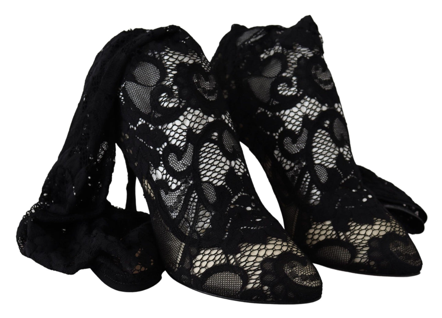 Dolce & Gabbana Schwarze Taormina Spitzensocken Stiefel Schuhe Pumps