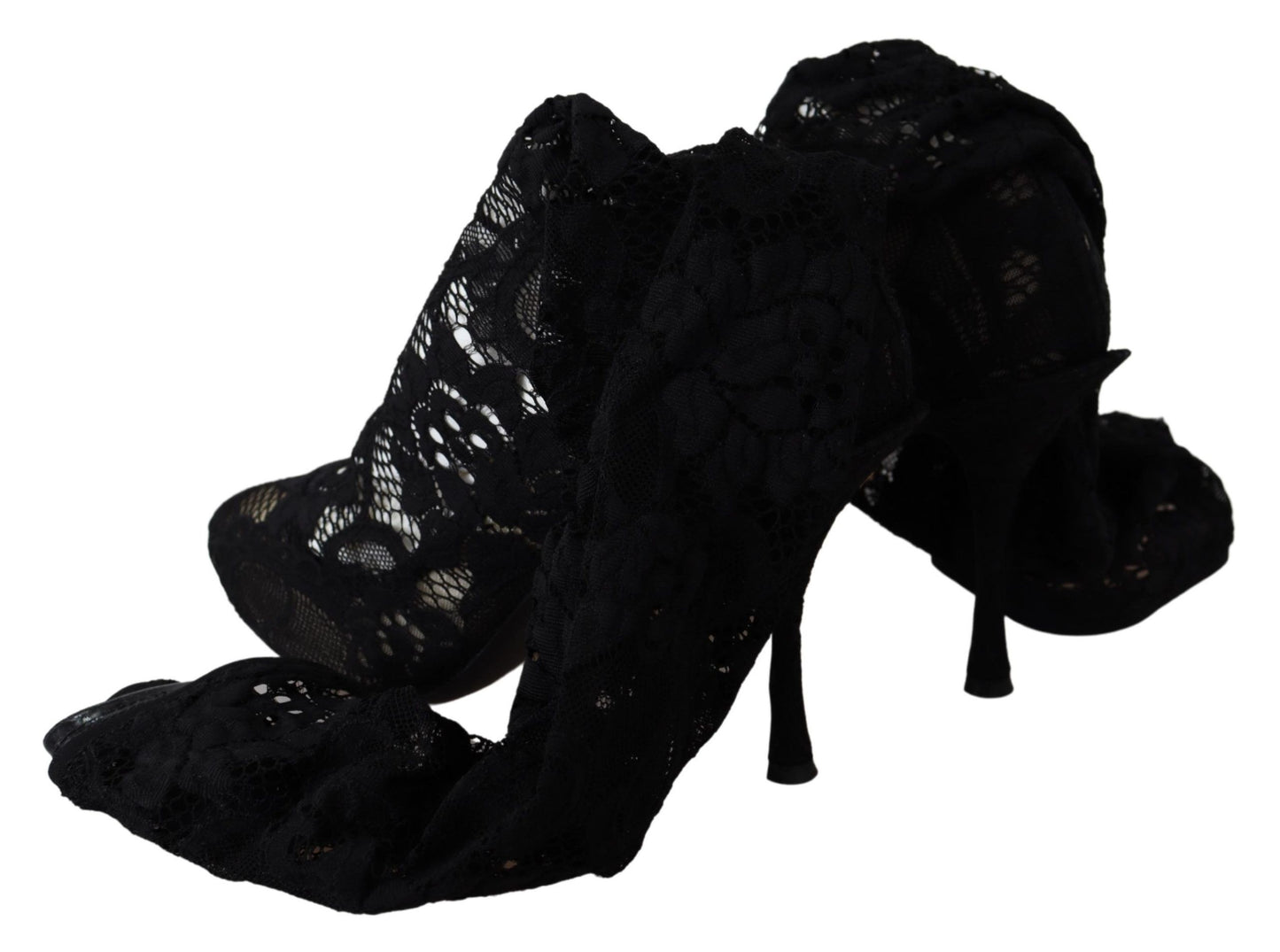 Dolce & Gabbana Schwarze Taormina Spitzensocken Stiefel Schuhe Pumps