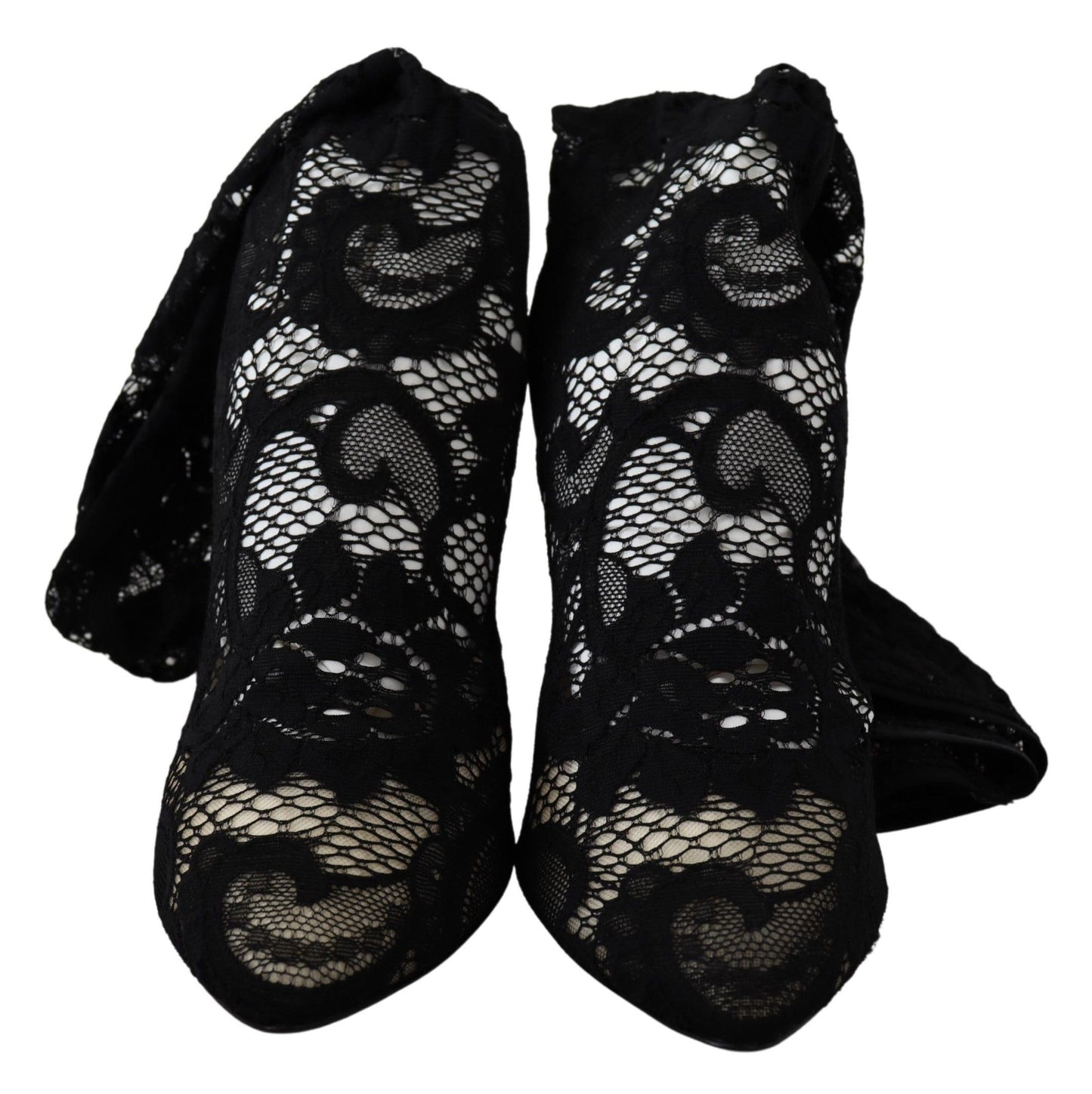 Dolce & Gabbana Schwarze Taormina Spitzensocken Stiefel Schuhe Pumps