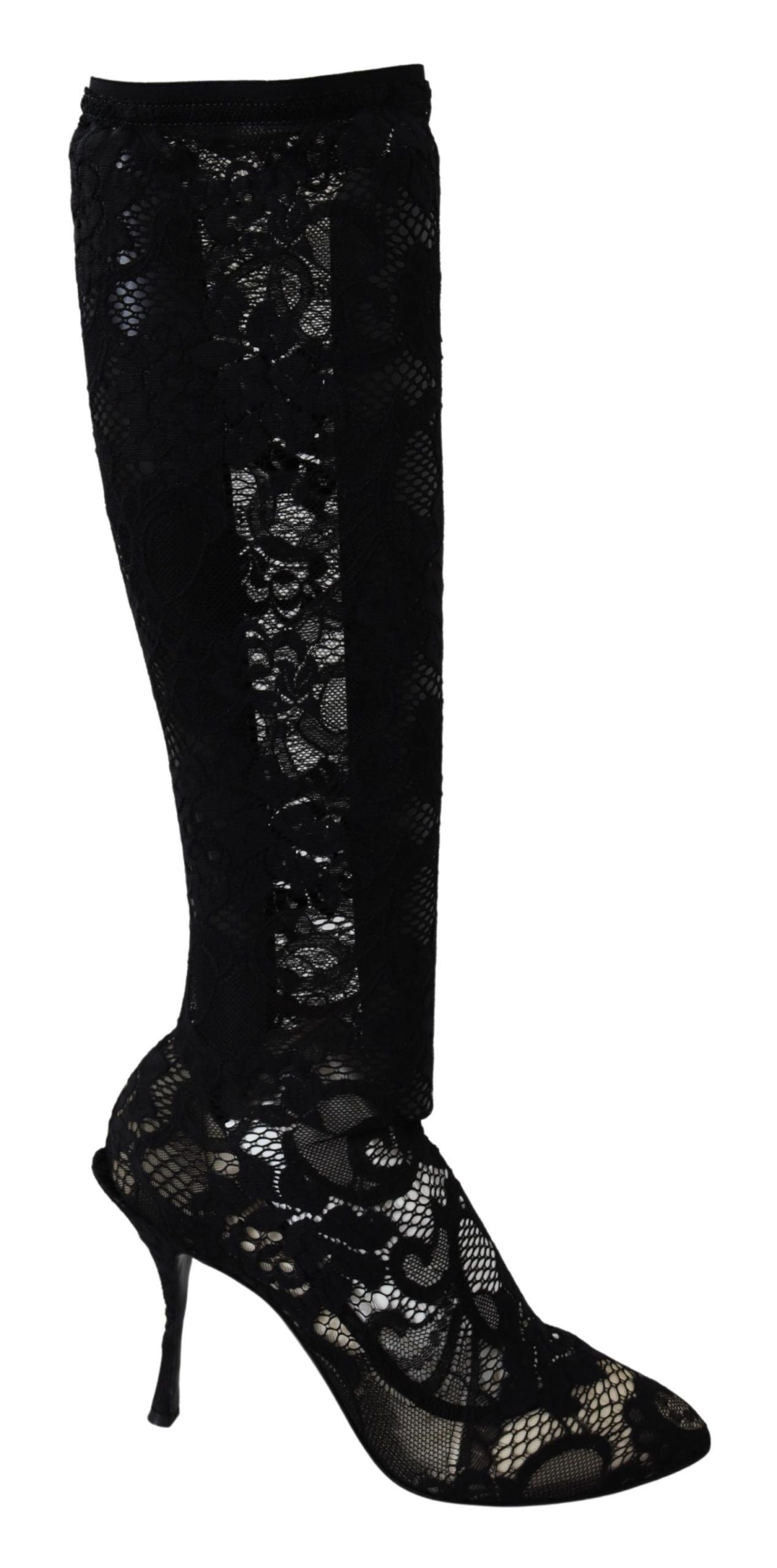 Dolce & Gabbana Schwarze Taormina Spitzensocken Stiefel Schuhe Pumps