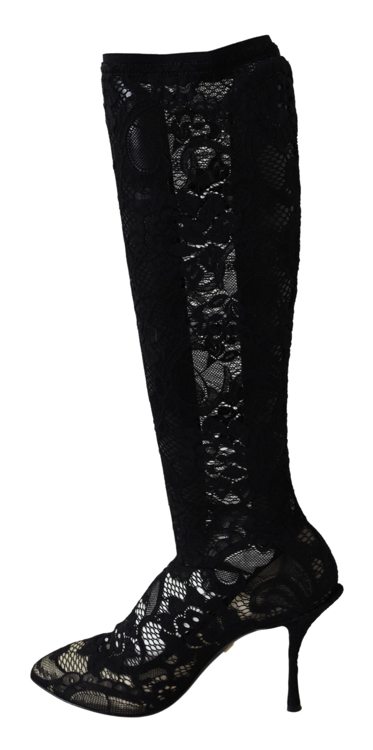 Dolce & Gabbana Schwarze Taormina Spitzensocken Stiefel Schuhe Pumps