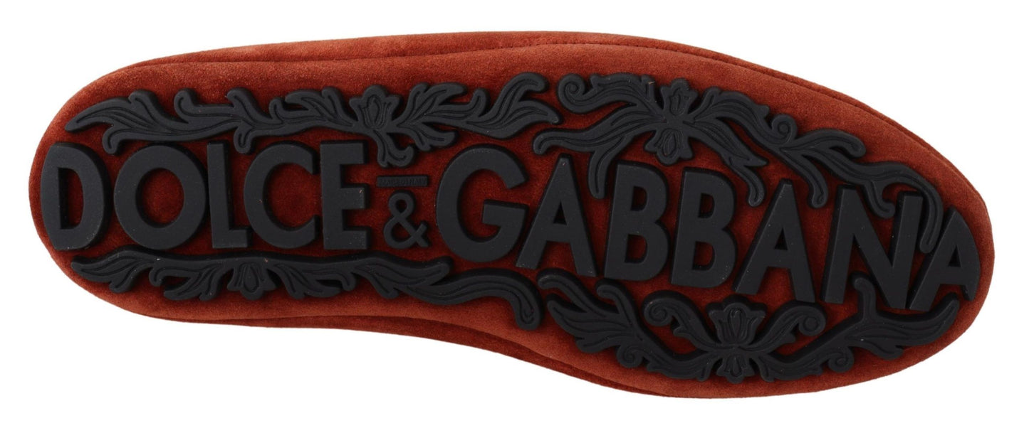Dolce & Gabbana – Loafer aus orangefarbenem Leder mit Kristallkrone