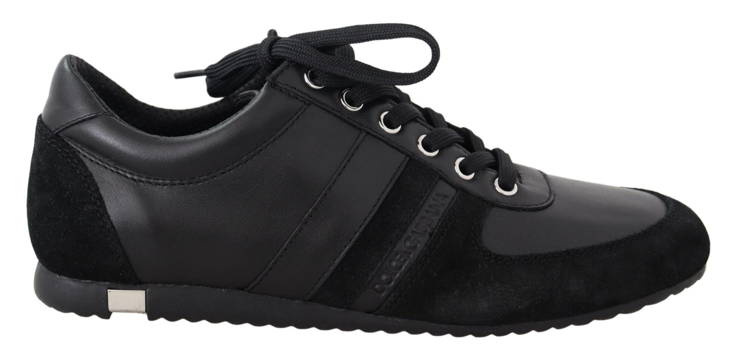 Dolce & Gabbana – Schwarze, lässige Sneakers aus Leder mit Logo