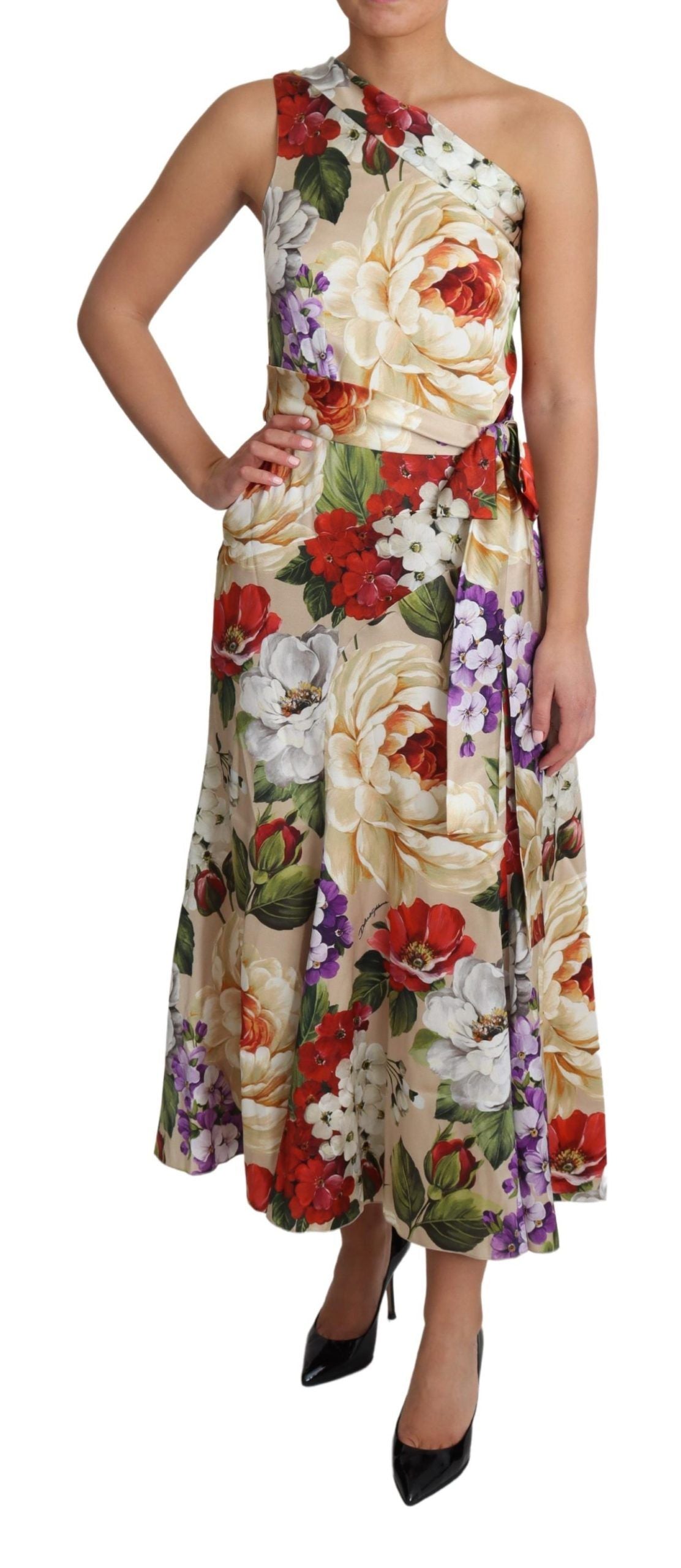 Dolce & Gabbana Print Seidenstretch One-Shoulder-Kleid mit Blumenmuster