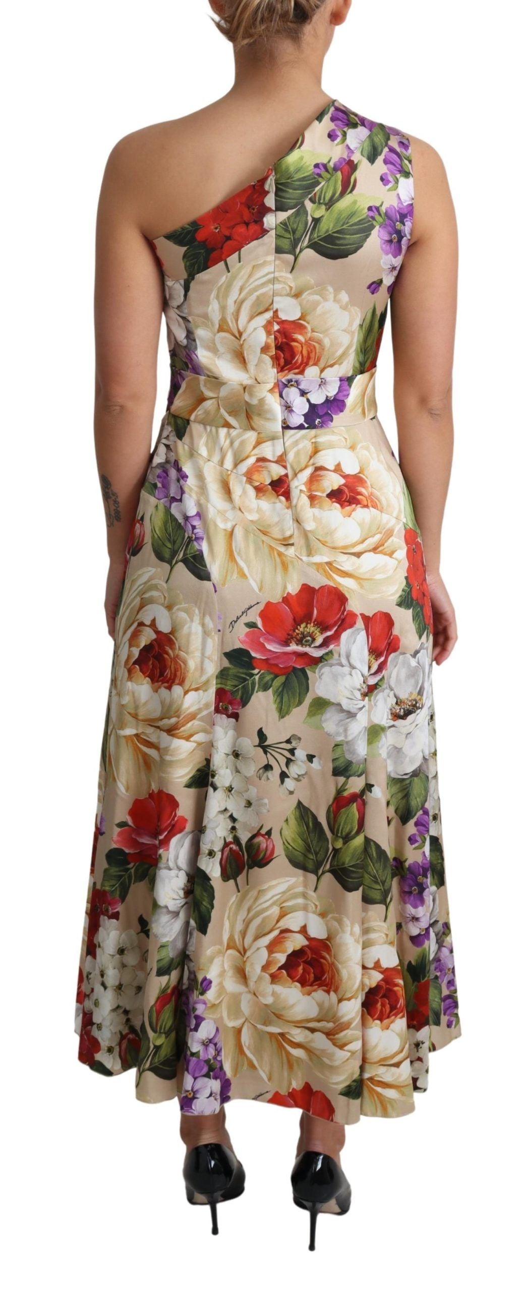 Dolce & Gabbana Print Seidenstretch One-Shoulder-Kleid mit Blumenmuster