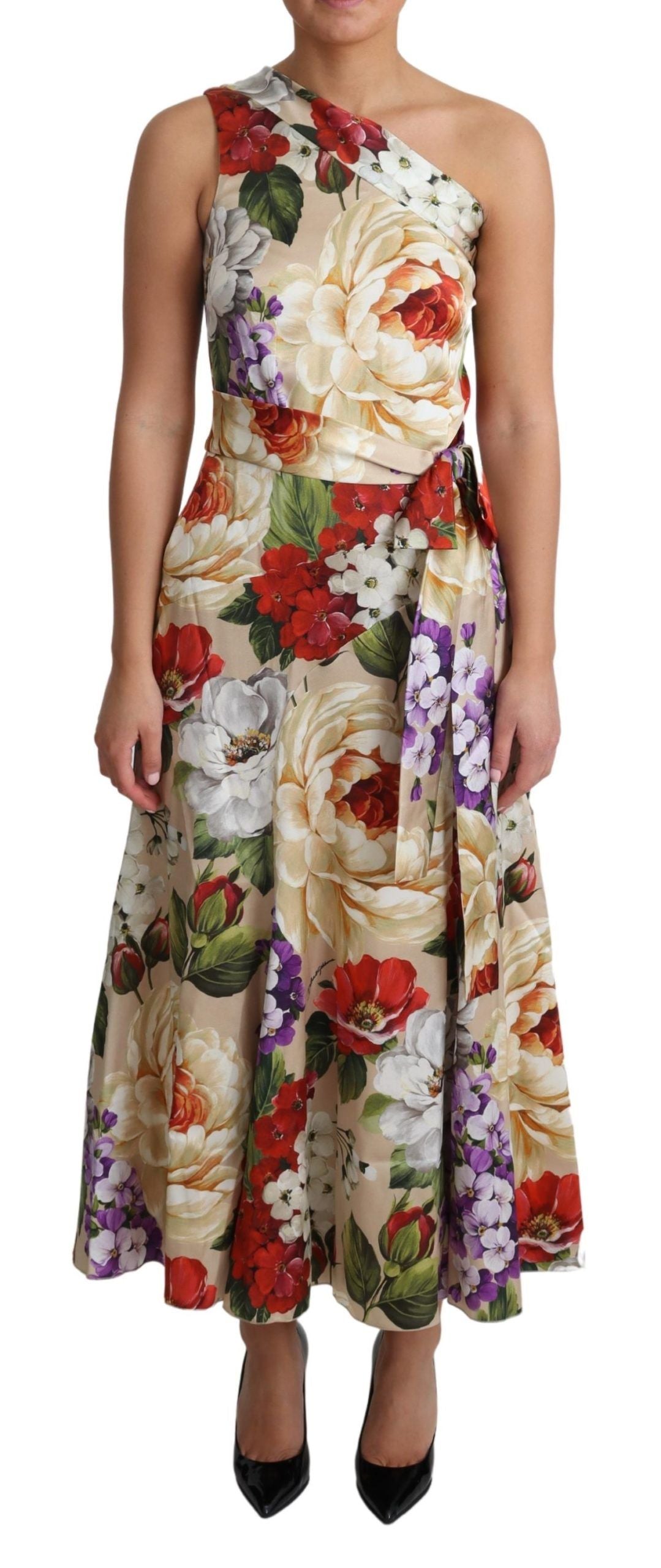 Dolce & Gabbana Print Seidenstretch One-Shoulder-Kleid mit Blumenmuster