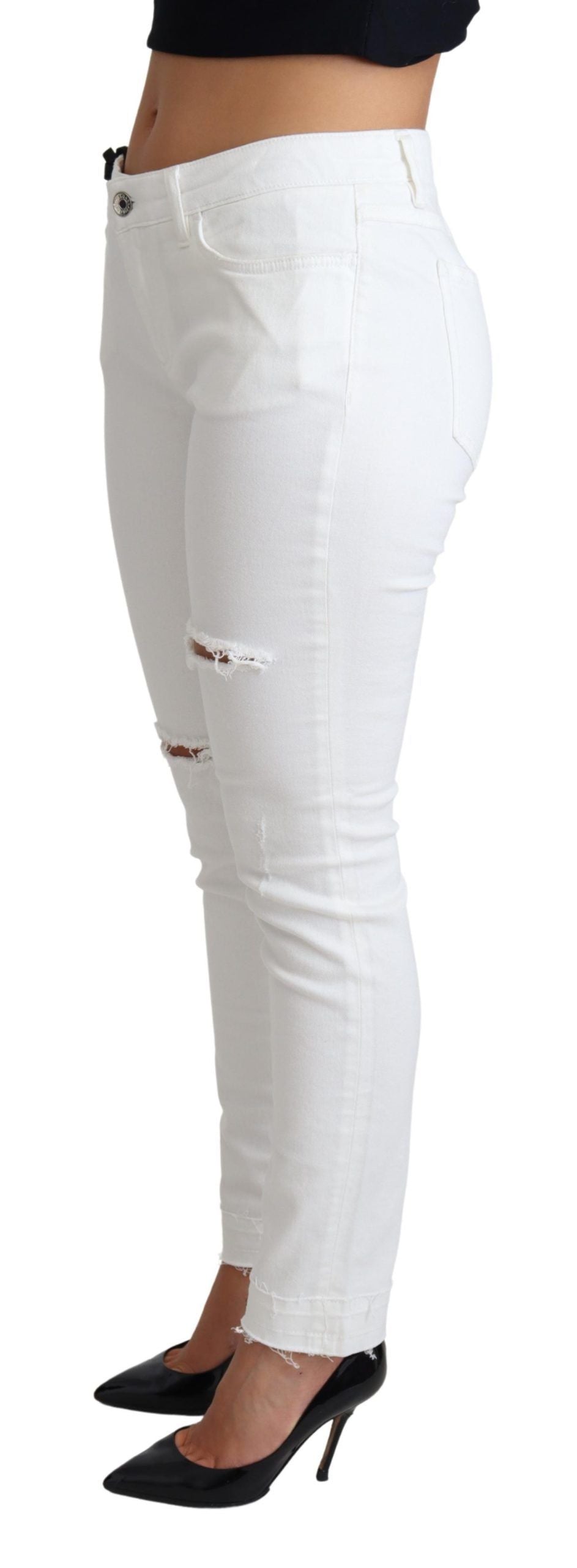 Dolce & Gabbana – Weiße, zerfetzte Skinny-Jeans aus Baumwollstretch