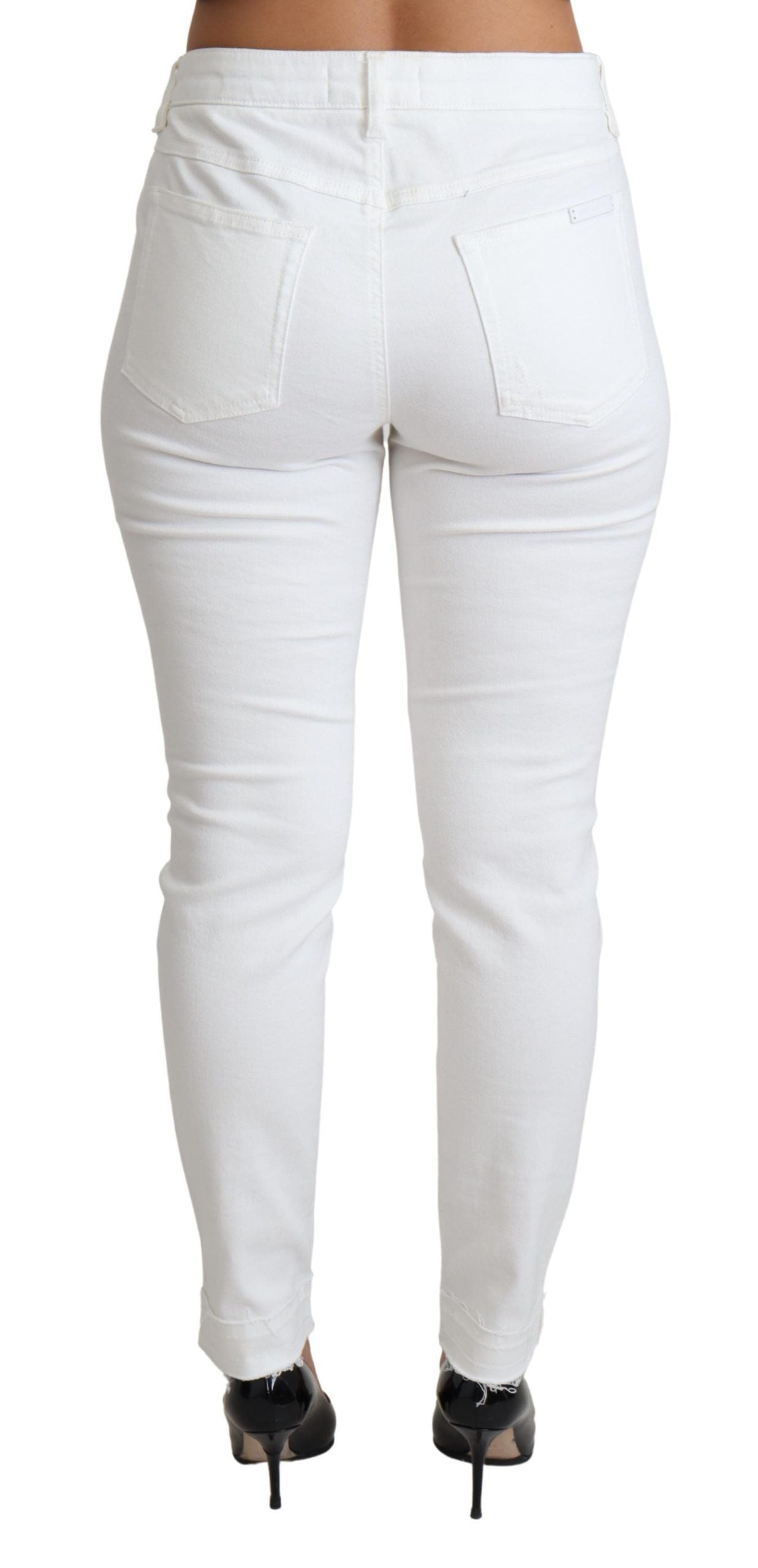 Dolce & Gabbana – Weiße, zerfetzte Skinny-Jeans aus Baumwollstretch