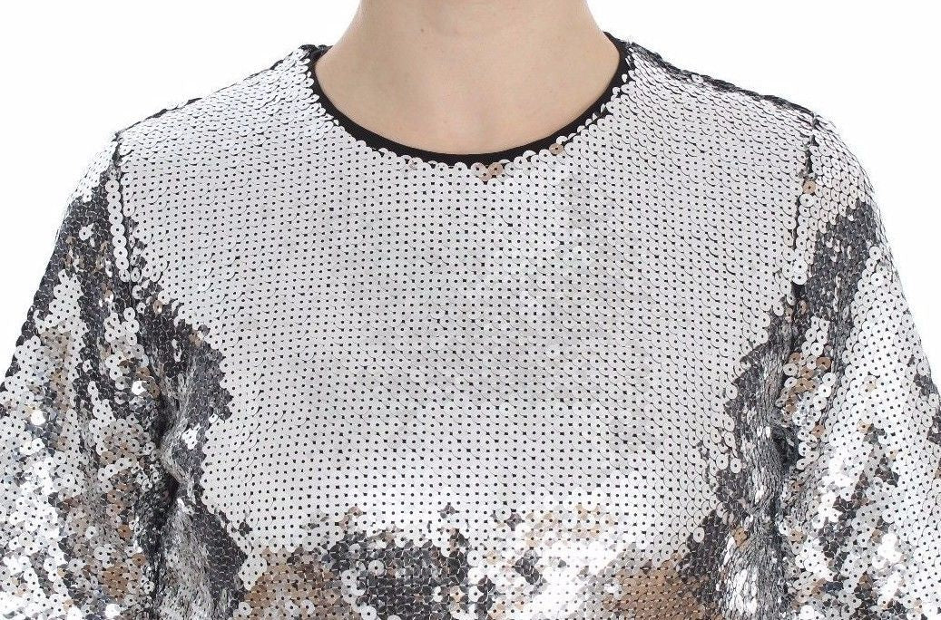 Dolce & Gabbana – T-Shirt-Oberteil mit Rundhalsausschnitt und silbernen Pailletten