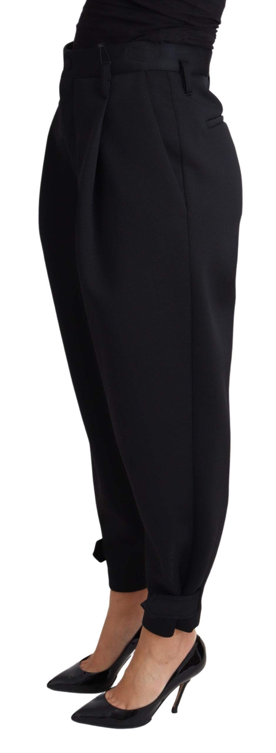 Dolce & Gabbana Schwarzes kurzes Kleid mit hoher Taille aus Polyesterhose