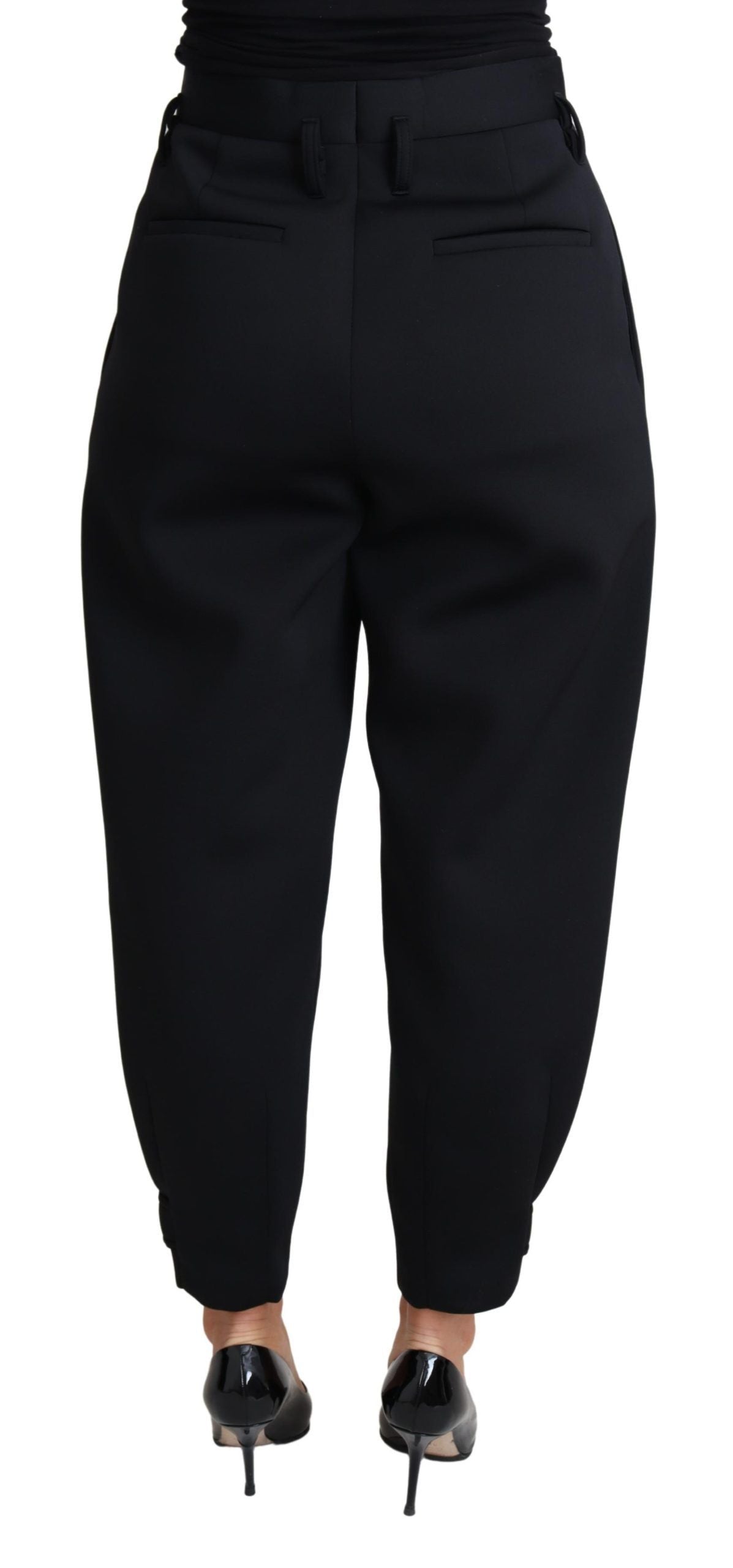 Dolce & Gabbana Schwarzes kurzes Kleid mit hoher Taille aus Polyesterhose