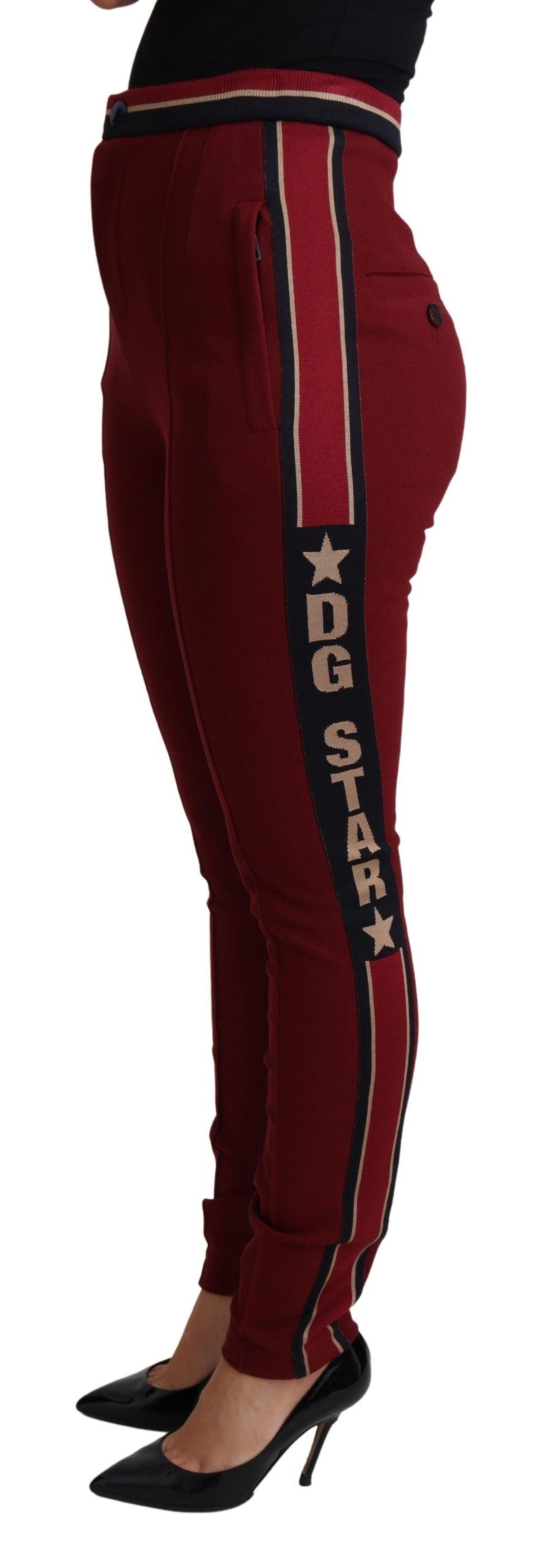 Dolce & Gabbana – Rote, schmale Baumwollhose mit DG-Sternstreifen
