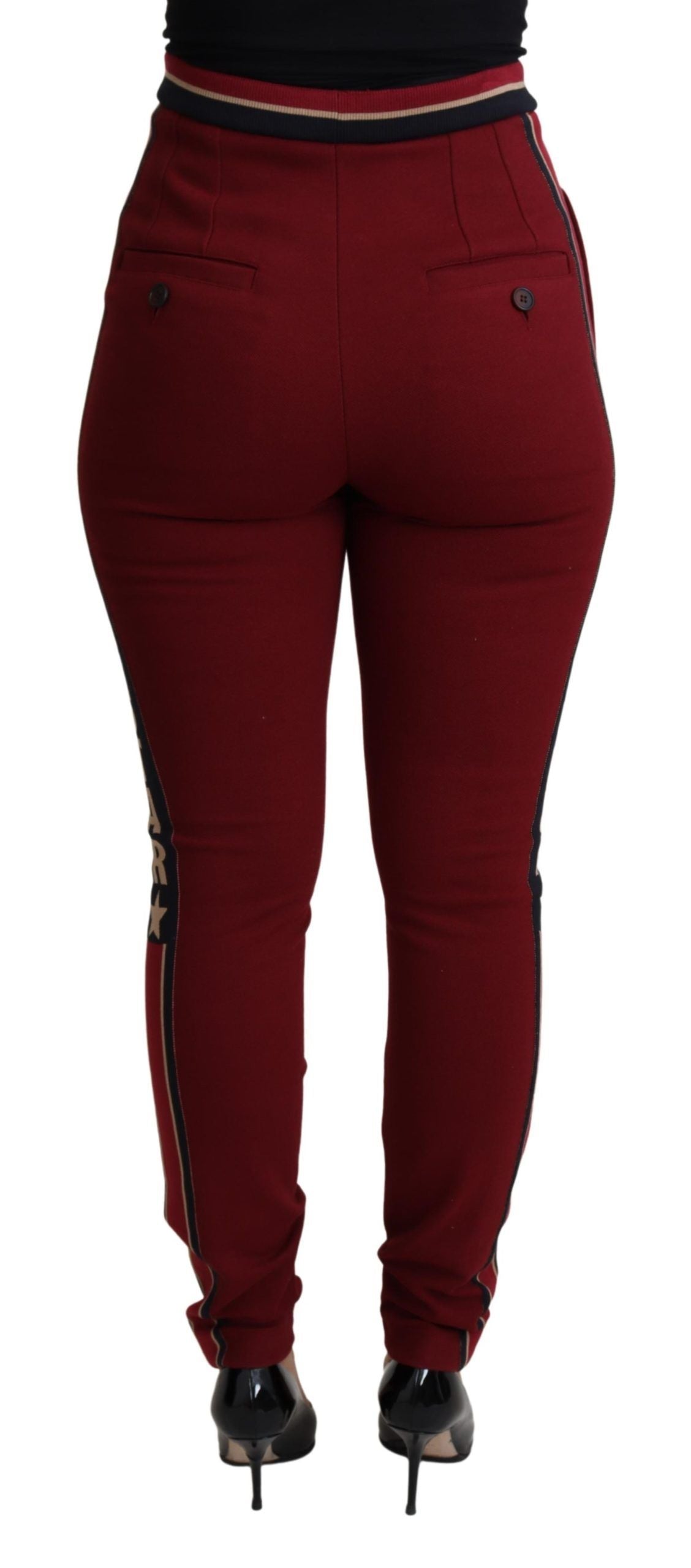Dolce & Gabbana – Rote, schmale Baumwollhose mit DG-Sternstreifen