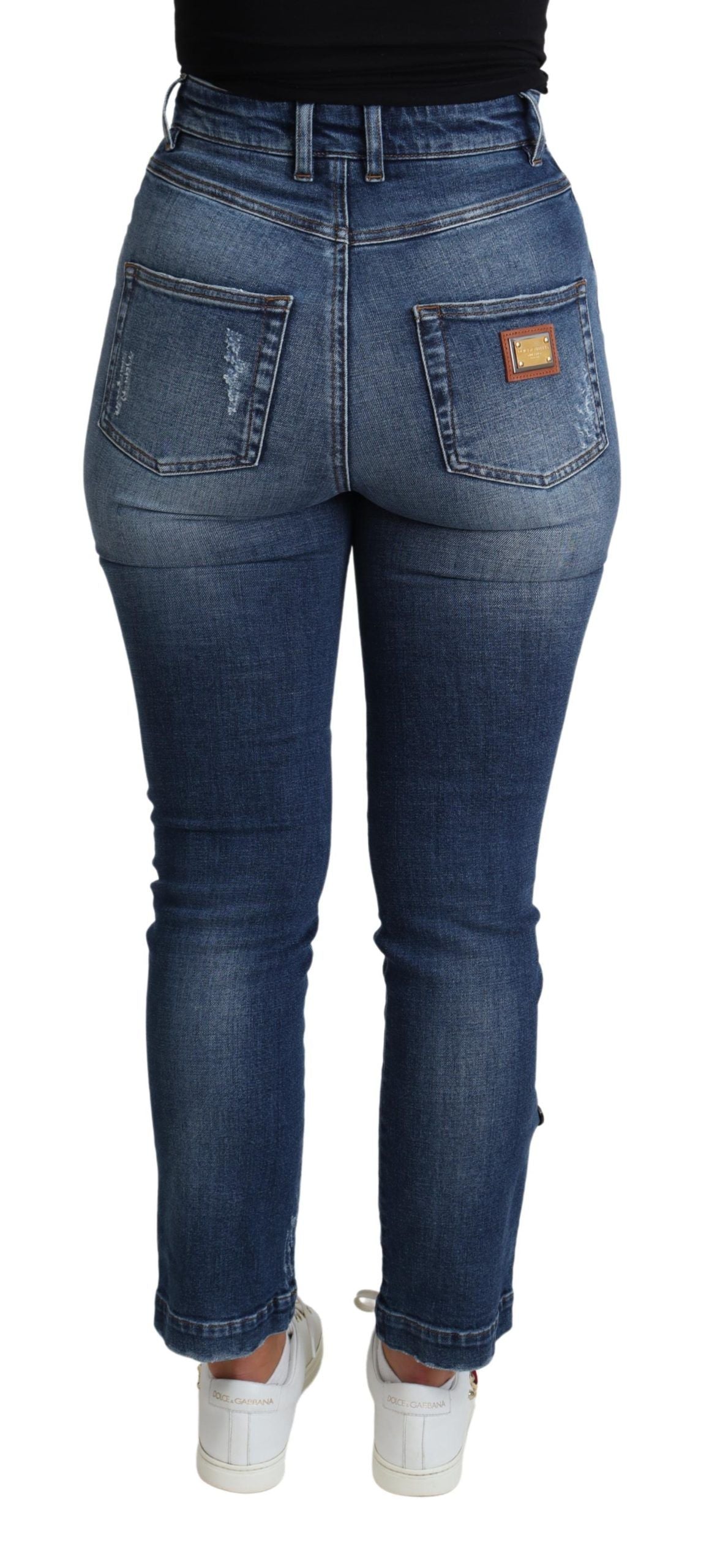 Dolce & Gabbana – Blaue, verzierte Skinny-Jeans aus Baumwolle