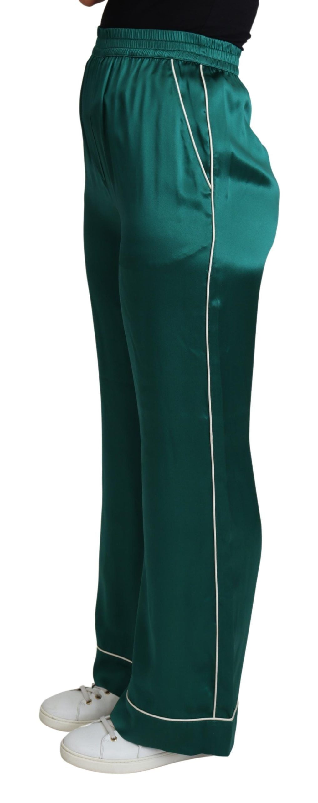 Dolce & Gabbana – Grüne Pyjamahose aus Seide mit hoher Taille