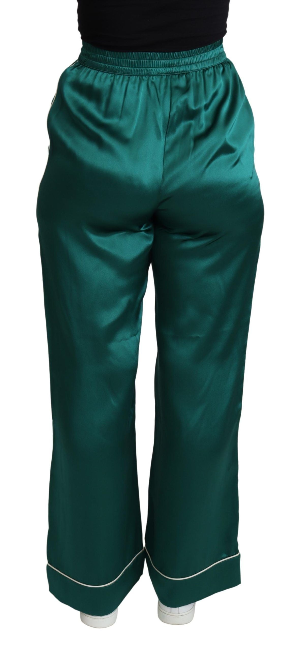 Dolce & Gabbana – Grüne Pyjamahose aus Seide mit hoher Taille