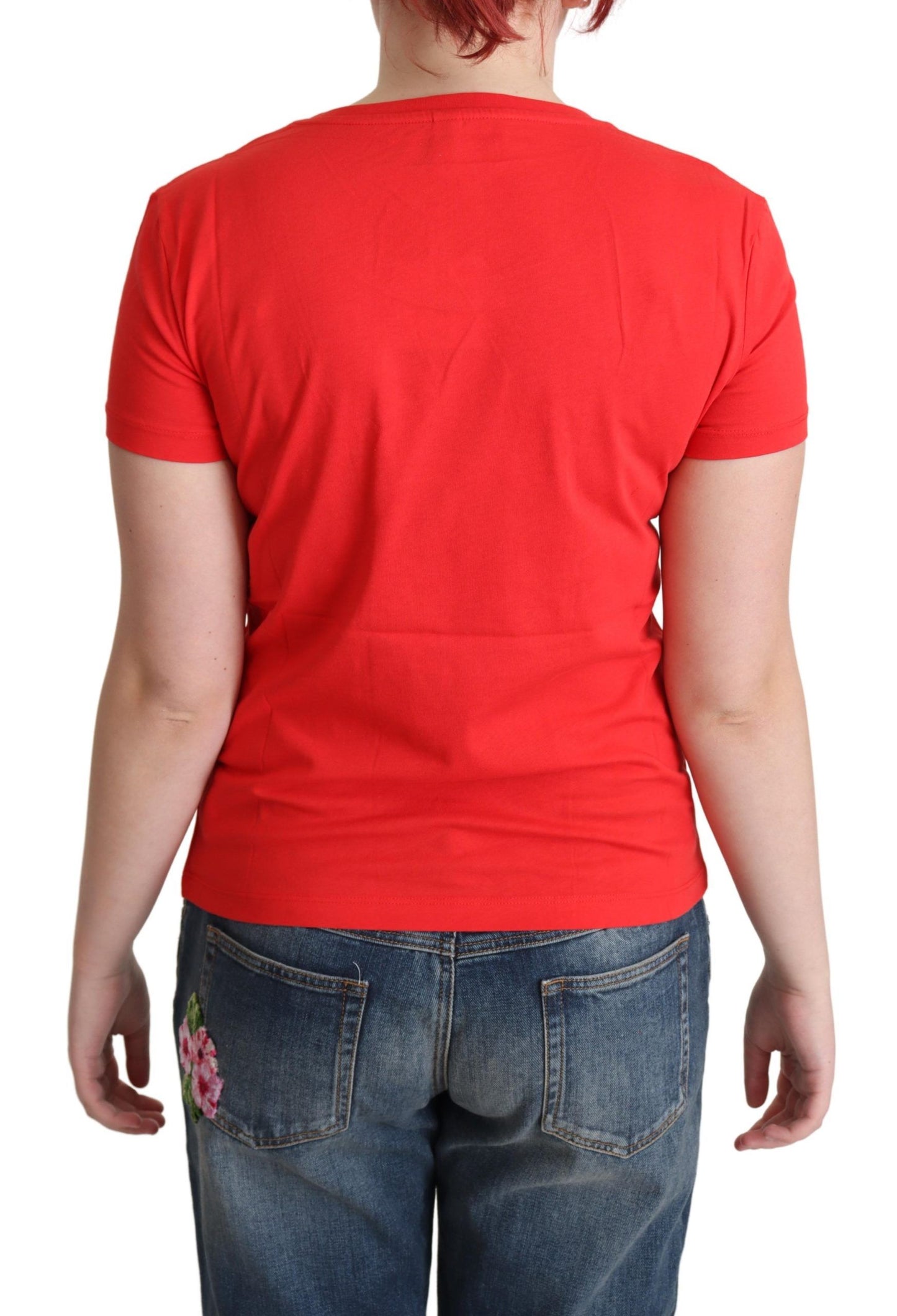 Moschino – Rotes T-Shirt mit „Come Play 4 Us“-Print aus Baumwolle