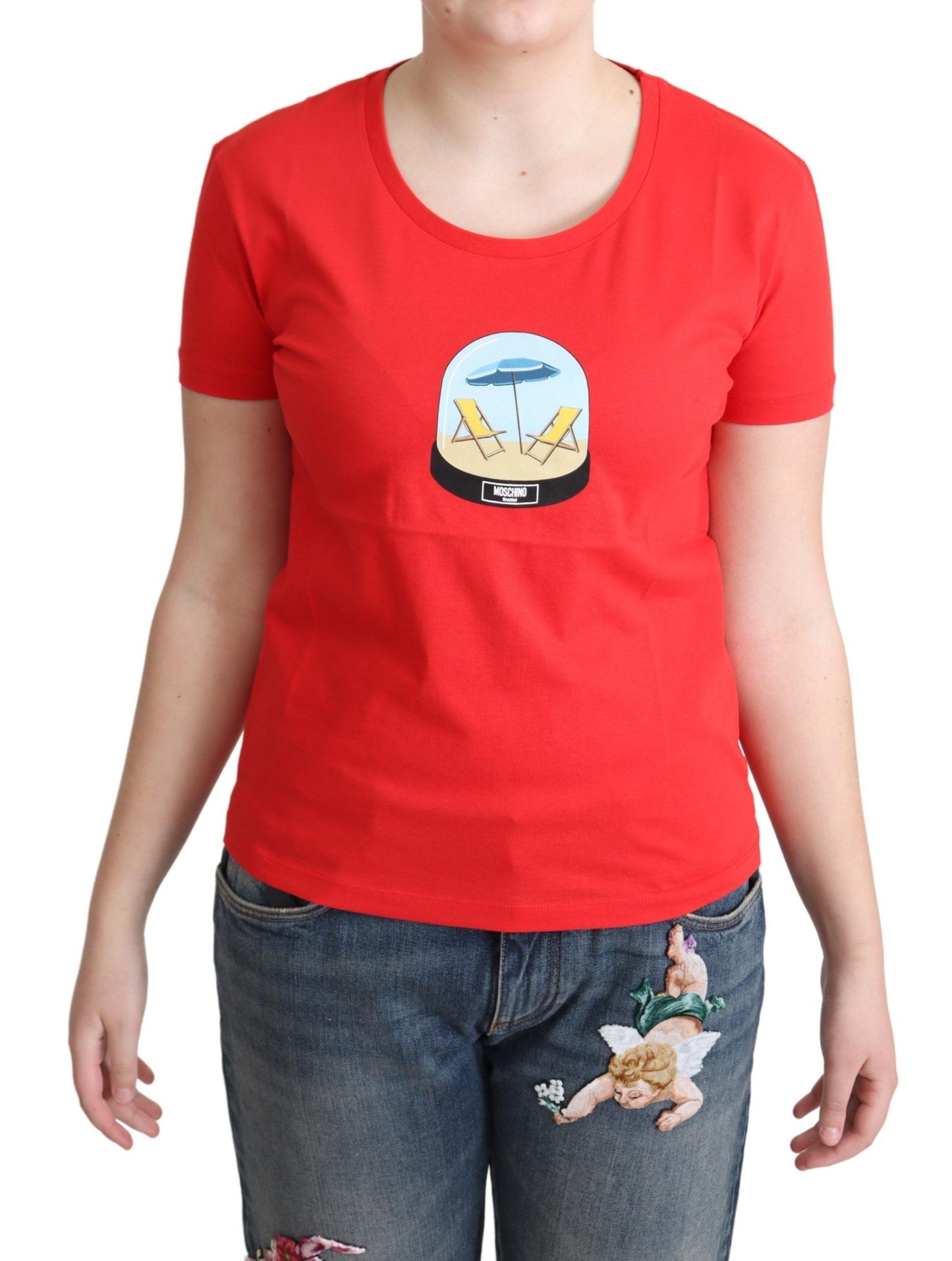 Moschino Rot bedruckte Kurzarm-Oberteile aus Baumwolle, Bluse, T-Shirt