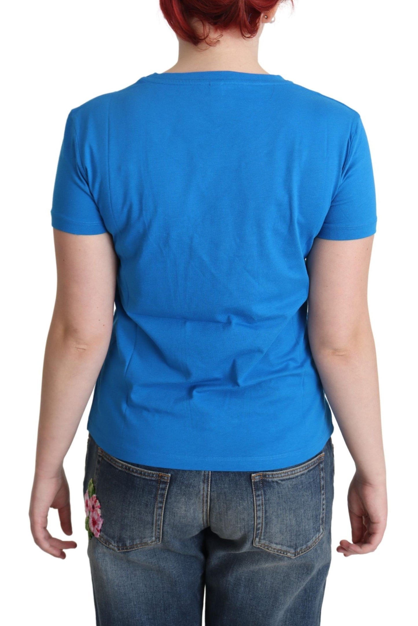 Moschino – Blaues T-Shirt aus Baumwolle mit Sunny Milano-Print