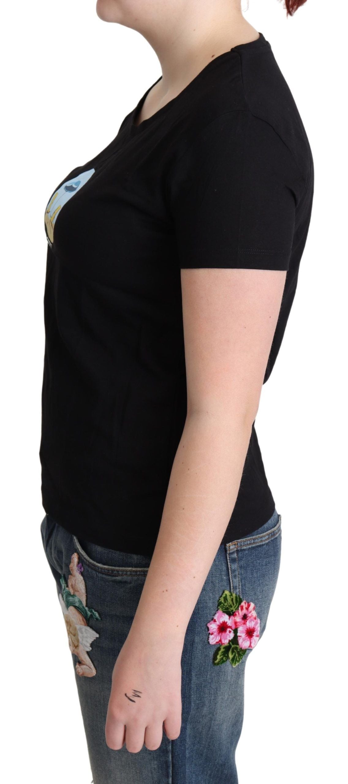 Moschino – Schwarzes, bedrucktes, kurzärmliges Baumwoll-T-Shirt