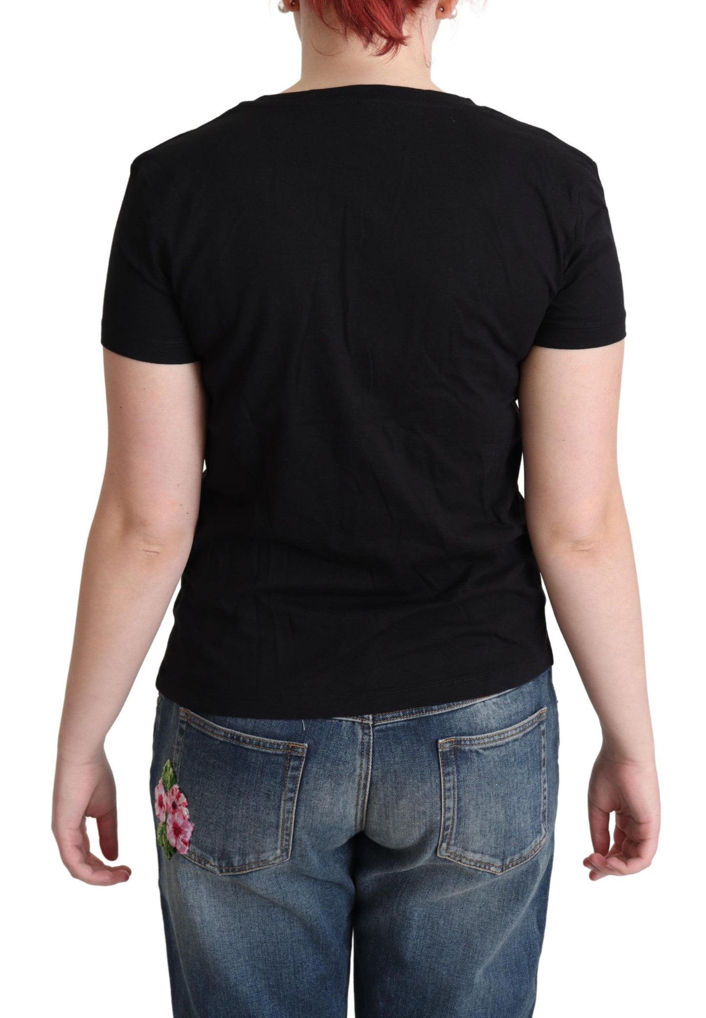 Moschino – Schwarzes, bedrucktes, kurzärmliges Baumwoll-T-Shirt