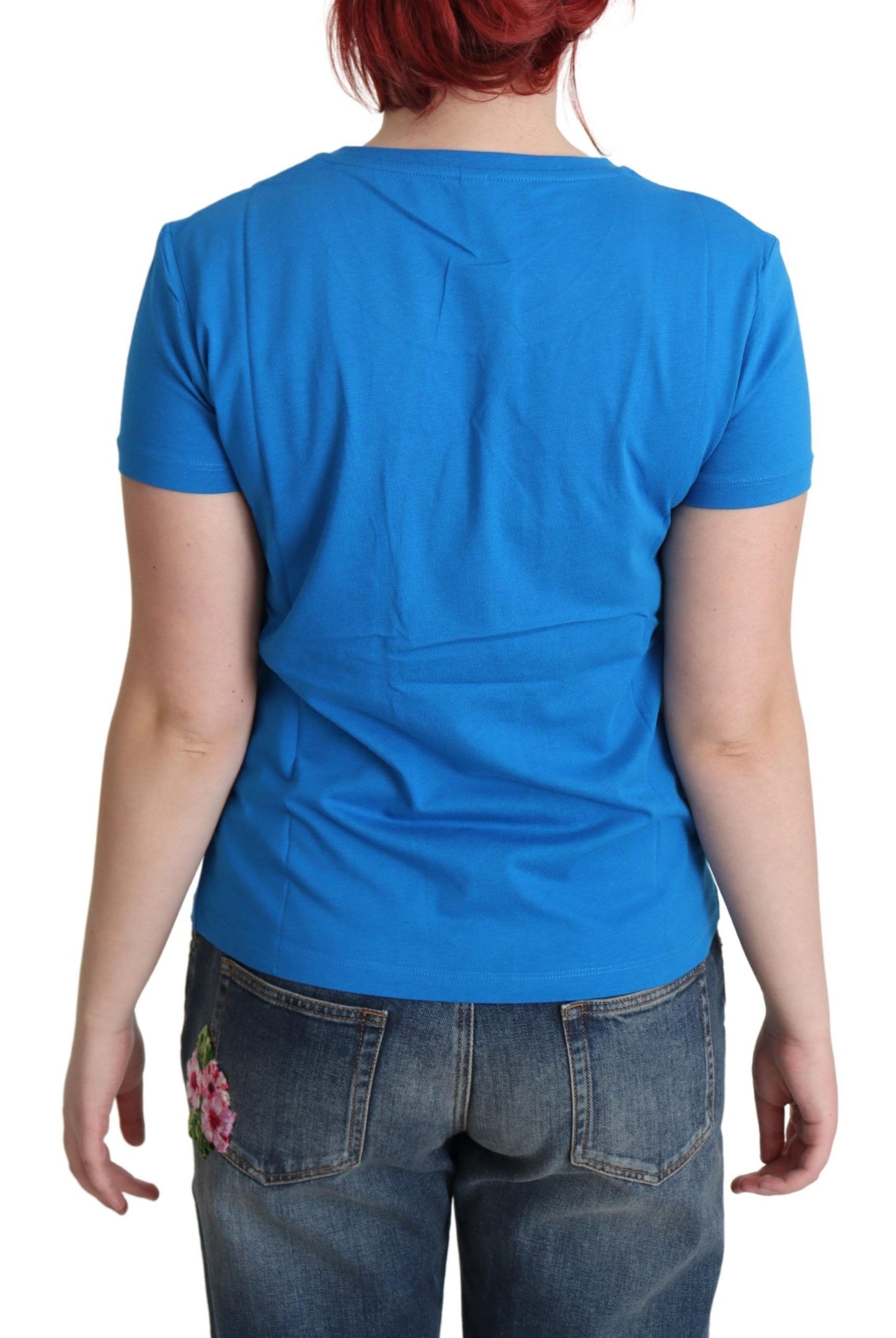 Moschino – Blaues, bedrucktes T-Shirt aus Baumwolle mit kurzen Ärmeln