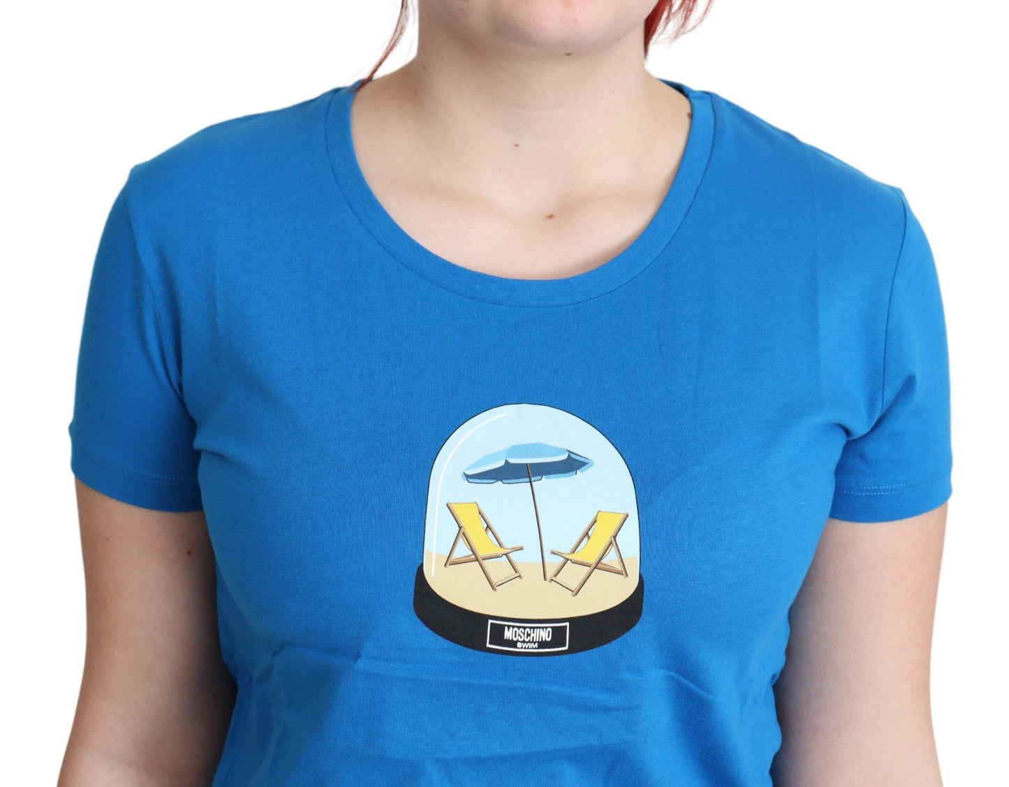 Moschino – Blaues, bedrucktes T-Shirt aus Baumwolle mit kurzen Ärmeln