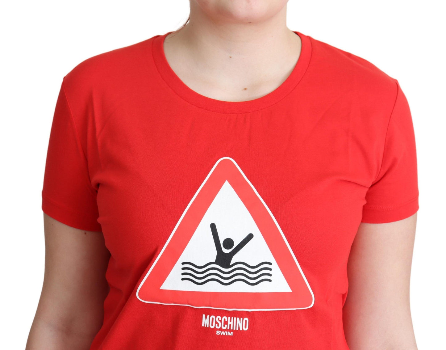 Moschino – Rotes Baumwoll-T-Shirt mit grafischem Dreiecksdruck
