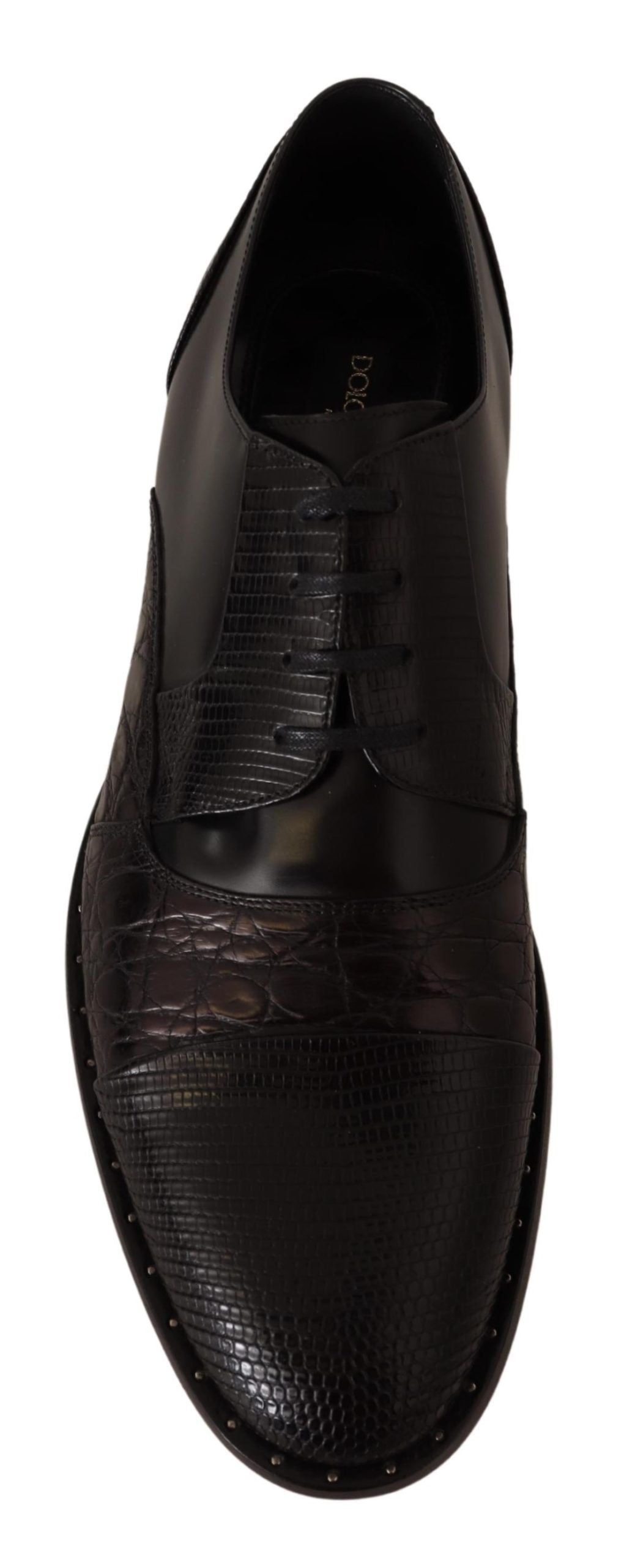 Dolce & Gabbana – Formelle Schuhe aus schwarzem Leder mit exotischen Häuten