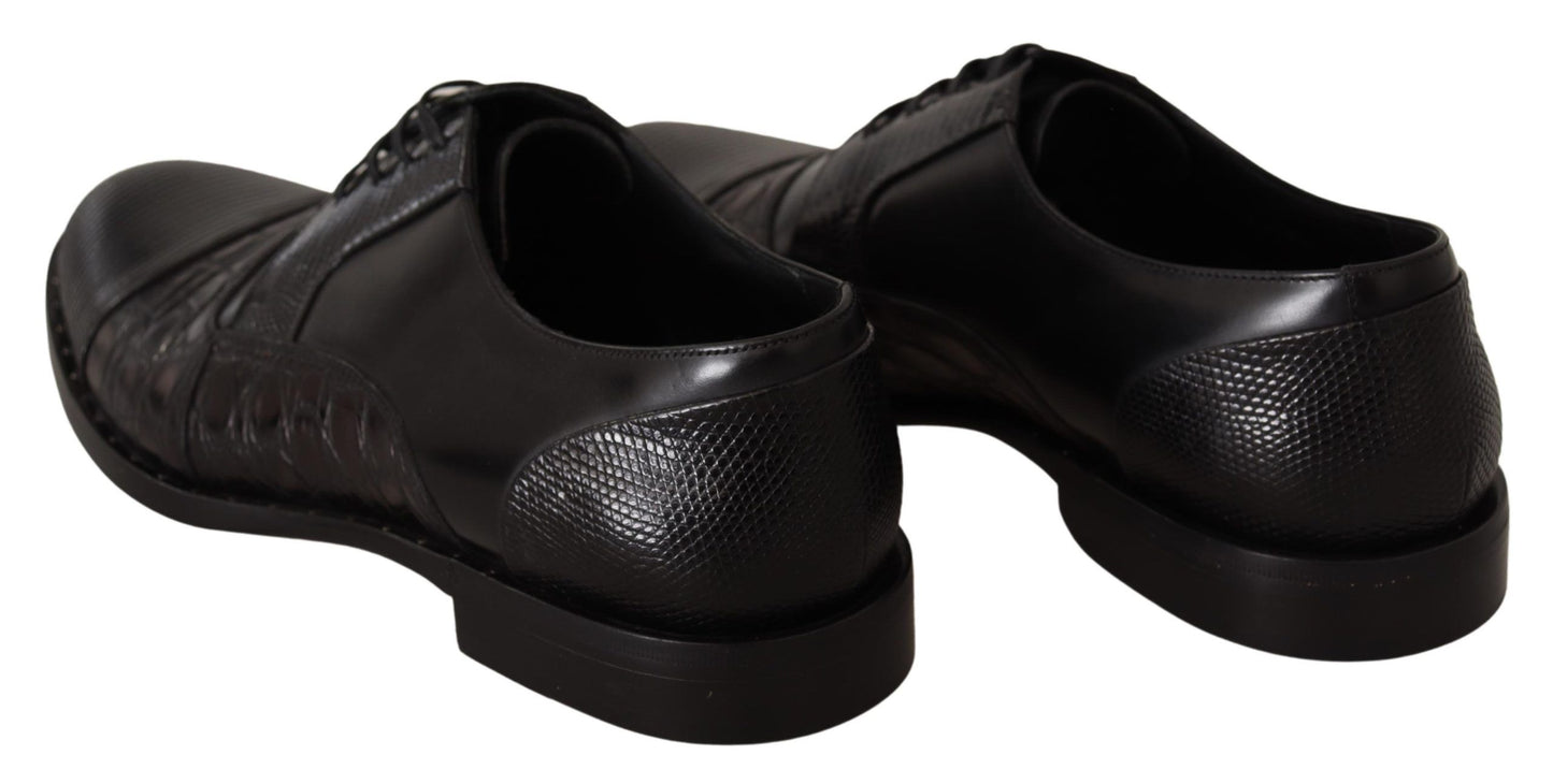 Dolce & Gabbana – Formelle Schuhe aus schwarzem Leder mit exotischen Häuten