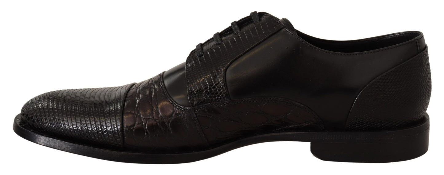 Dolce & Gabbana – Formelle Schuhe aus schwarzem Leder mit exotischen Häuten