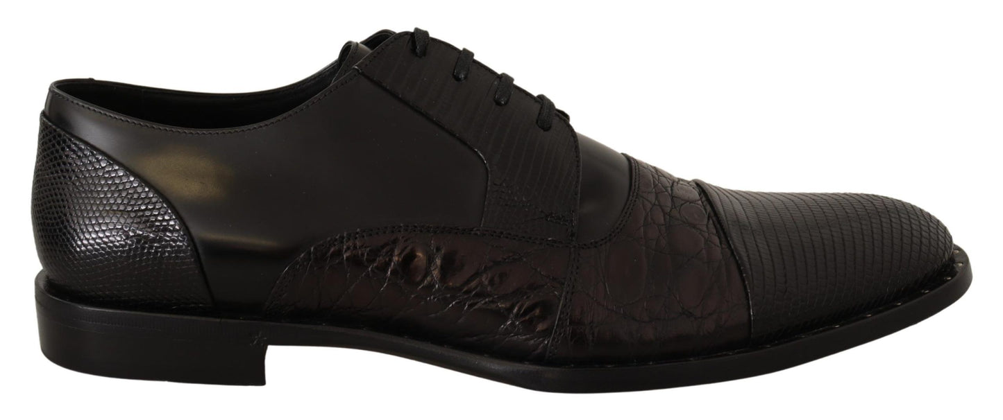 Dolce & Gabbana – Formelle Schuhe aus schwarzem Leder mit exotischen Häuten