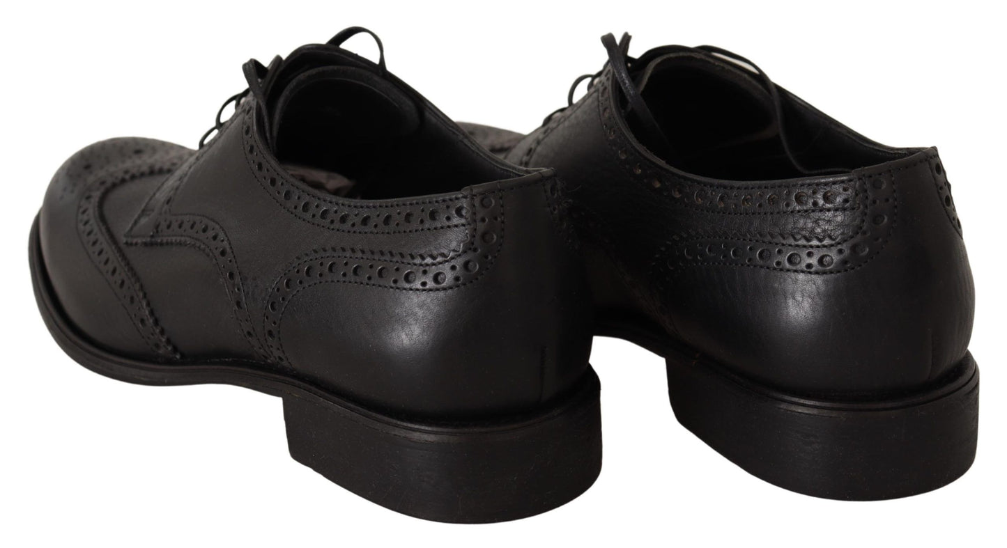 Dolce & Gabbana – Oxford-Schuhe aus schwarzem Leder mit Flügelkappe