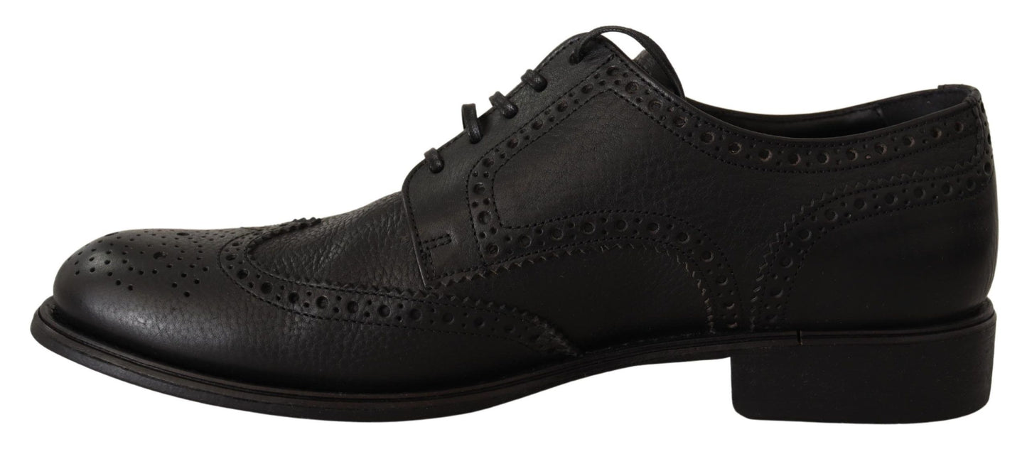 Dolce & Gabbana – Oxford-Schuhe aus schwarzem Leder mit Flügelkappe