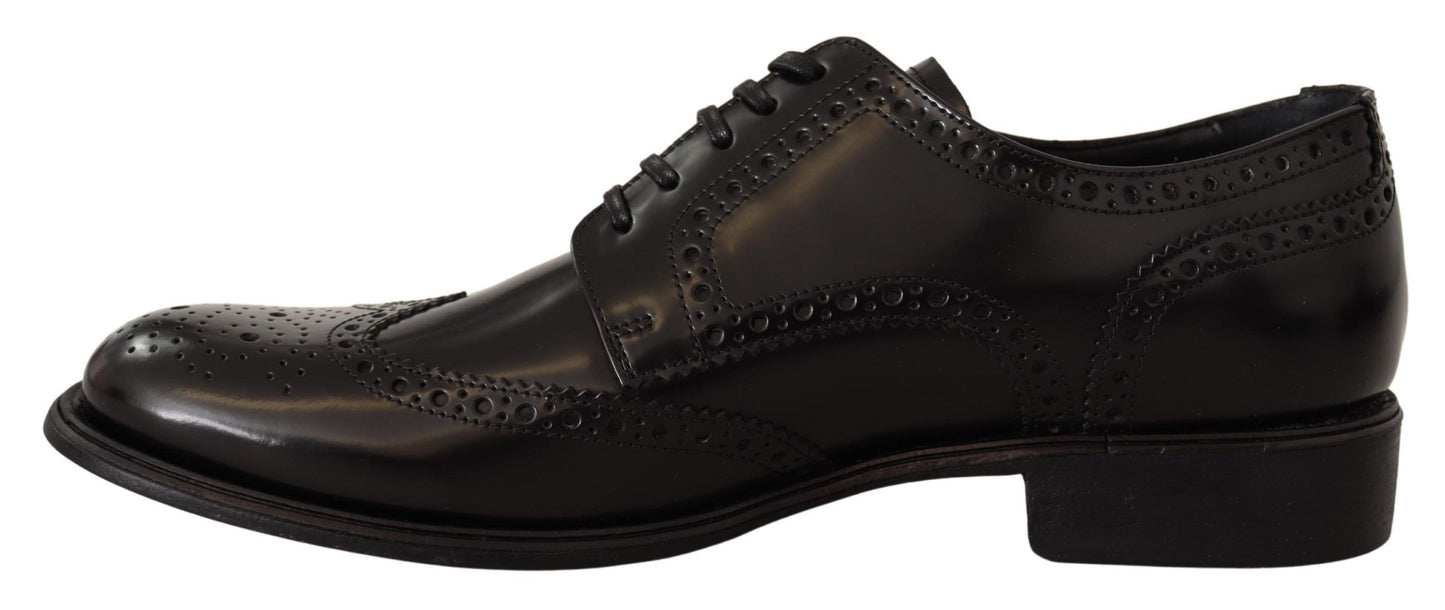 Dolce & Gabbana – Formelle Oxford-Schuhe aus schwarzem Leder mit Flügelkappe