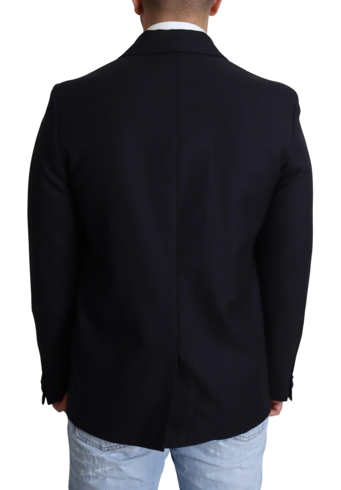 Dolce & Gabbana Dunkelblaue einreihige Wollmanteljacke