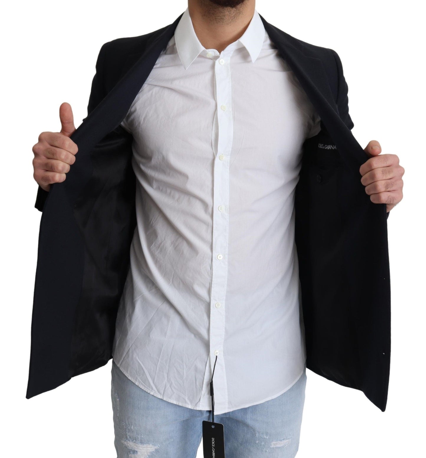 Dolce & Gabbana Dunkelblaue einreihige Wollmanteljacke