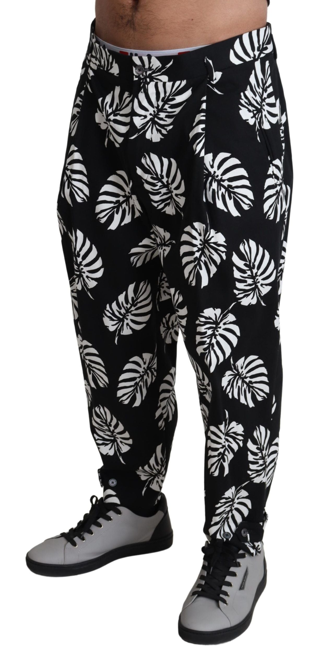 Dolce & Gabbana Black Leaf Baumwoll-Stretchhose
