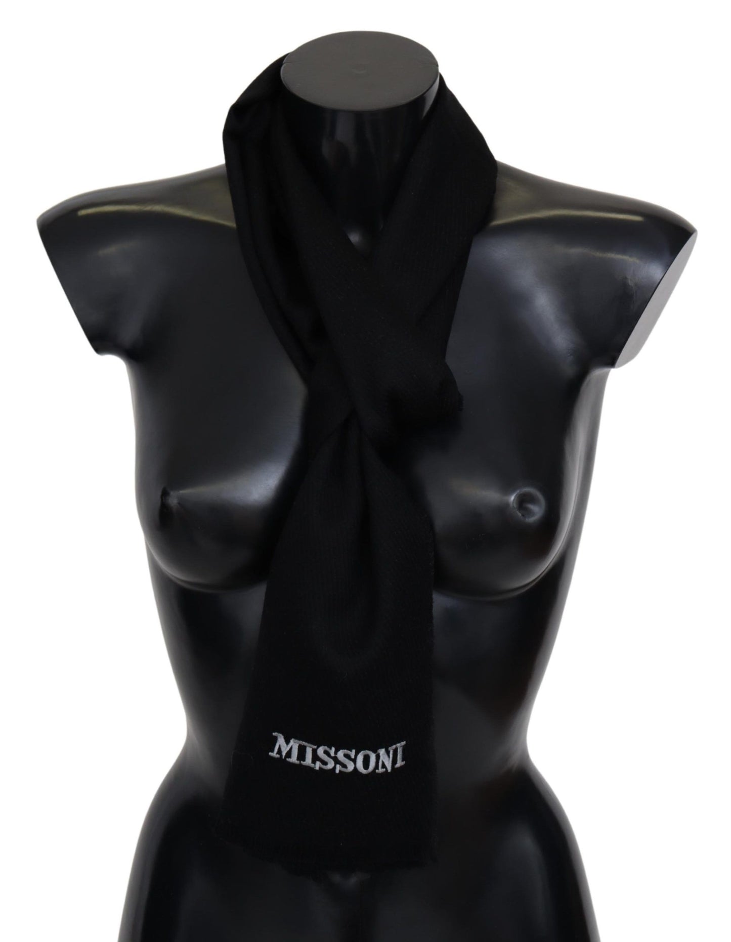 Missoni – Schwarzer Unisex-Halswickelschal aus 100 % Wolle mit Fransen und Logo