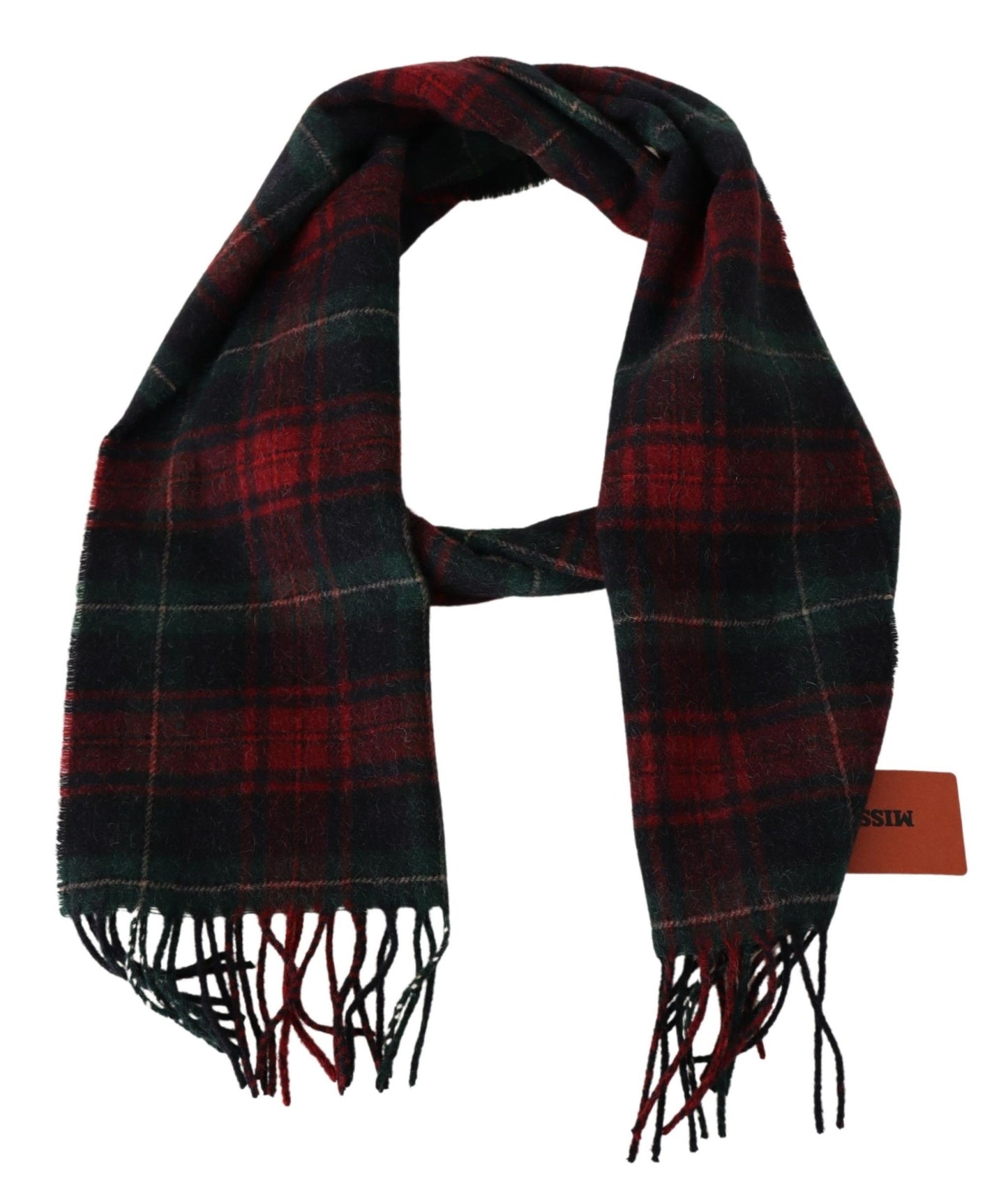 Missoni Schwarz-Rot karierter Unisex-Halswickelschal aus Wolle mit Fransen