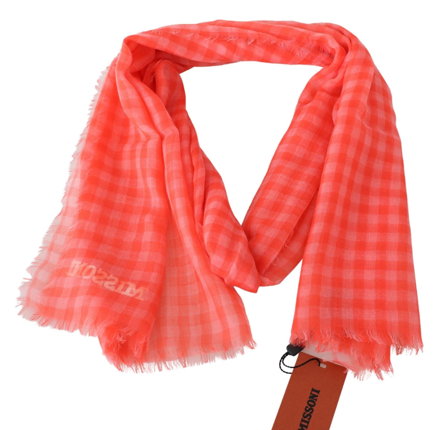 Missoni – Orange karierter Unisex-Wickelschal aus Kaschmir mit Fransen
