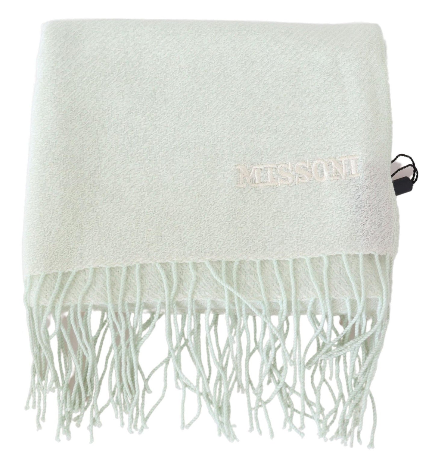 Missoni – Unisex-Wickelschal aus Kaschmir mit hellgrünem Muster und Fransen