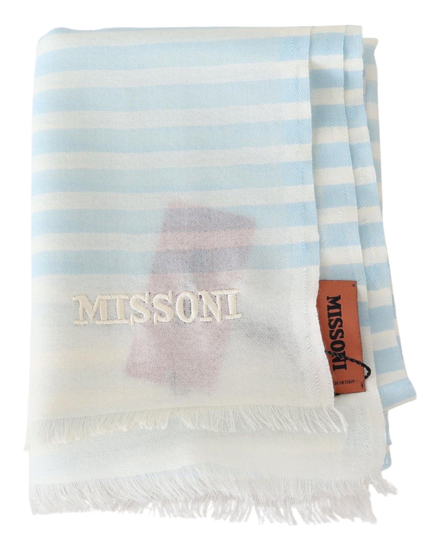 Missoni Blau-weiß gefütterter Unisex-Wickelschal aus Kaschmir