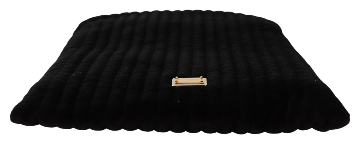 Dolce & Gabbana – Beuteltasche mit Logo-Schild und Kordelzug aus schwarzem Steppsamt