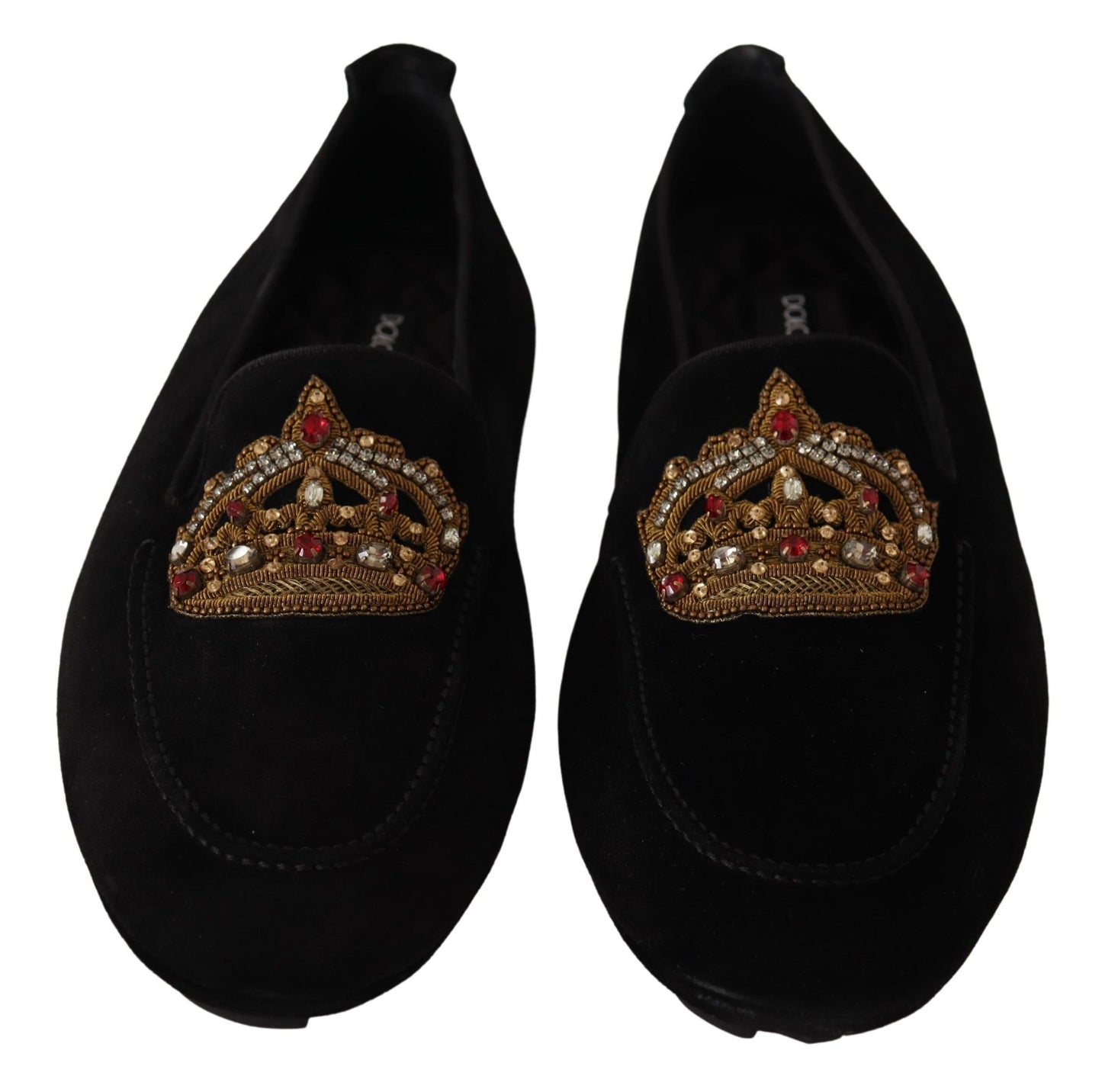 Dolce & Gabbana – Loafer aus schwarzem Leder mit Kristall- und Goldkrone