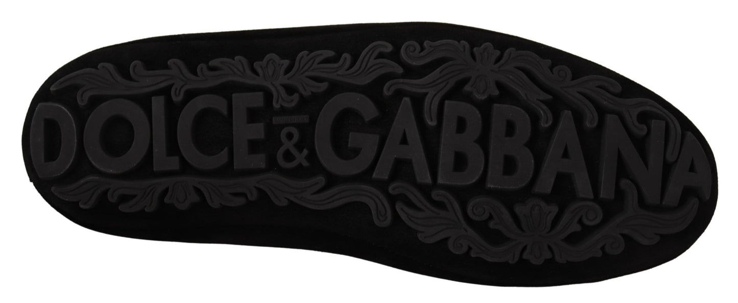 Dolce & Gabbana – Loafer aus schwarzem Leder mit Kristall- und Goldkrone