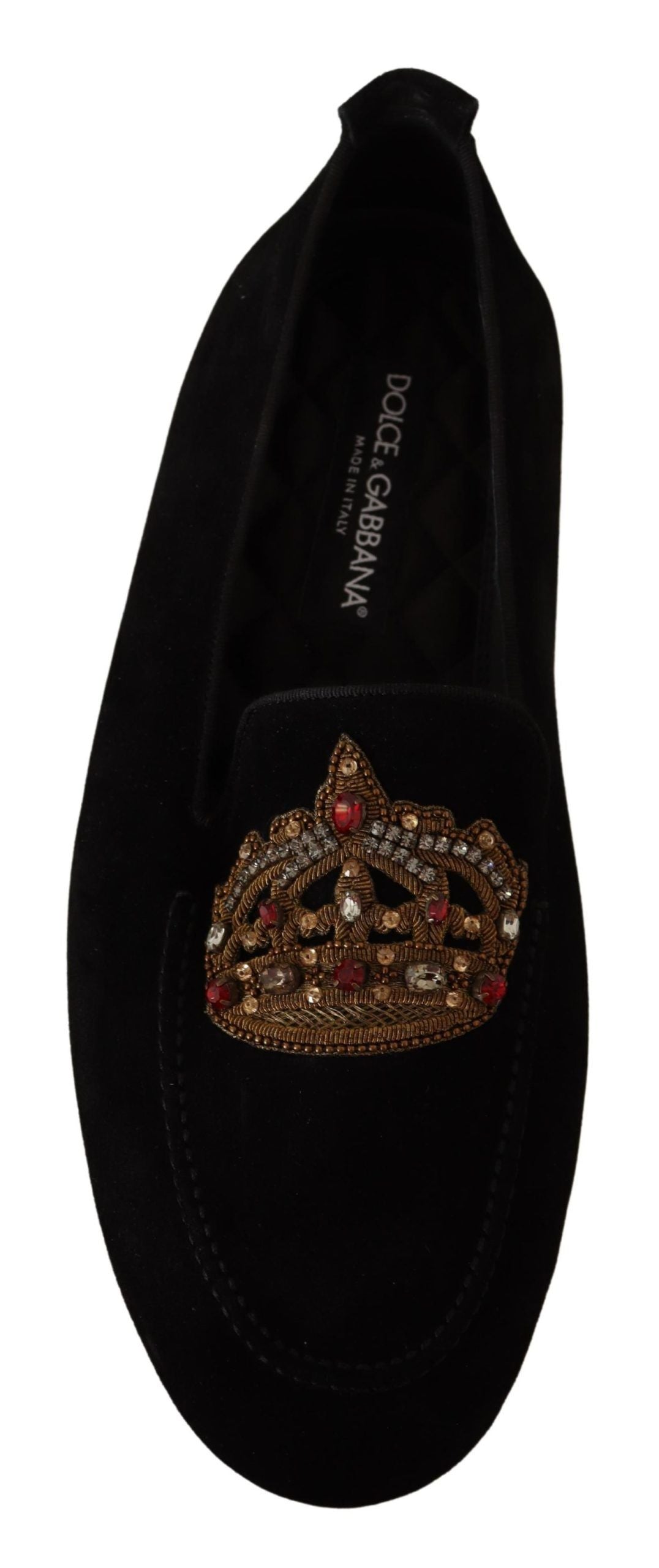 Dolce & Gabbana – Loafer aus schwarzem Leder mit Kristall- und Goldkrone