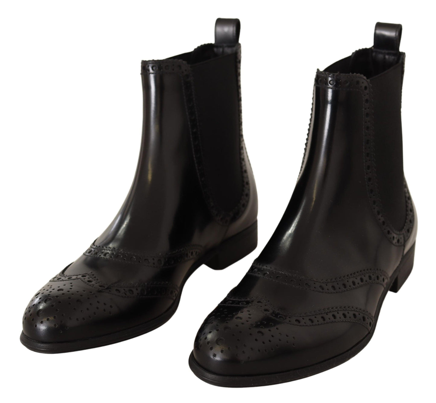 Dolce & Gabbana Schwarze Leder Knöchelhohe Flache Stiefel Schuhe