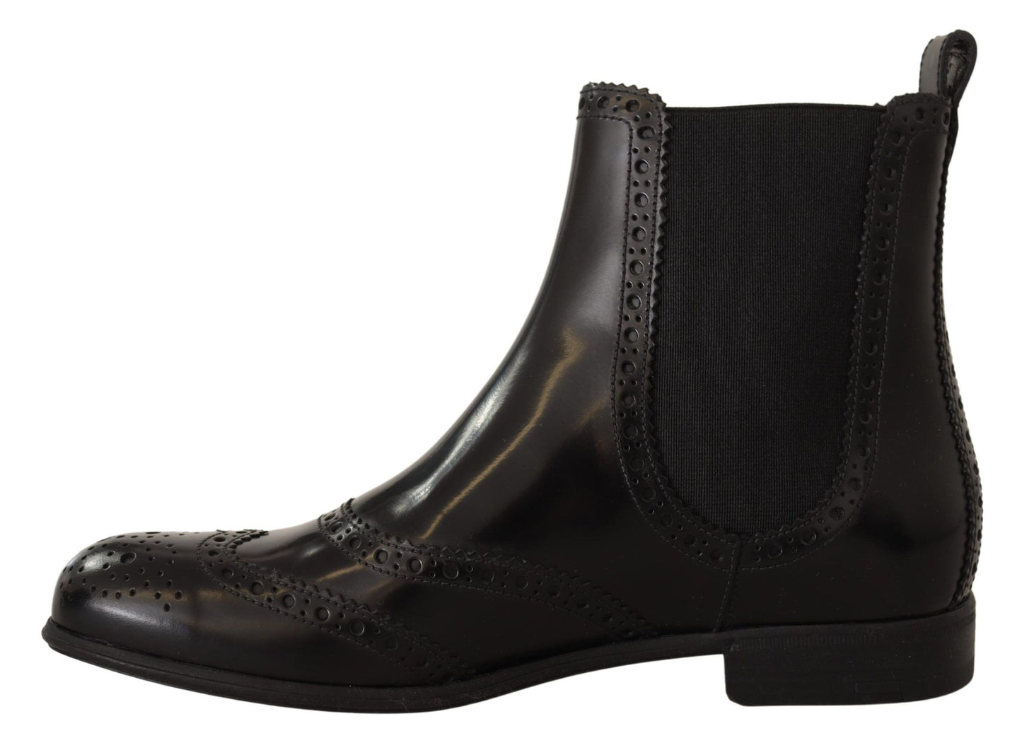 Dolce & Gabbana Schwarze Leder Knöchelhohe Flache Stiefel Schuhe